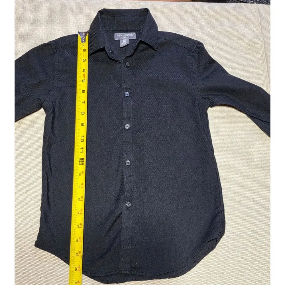 Van Heusen Boys Black Dress Shirt Size 8/Small Long Sleeve Textured Button Down
